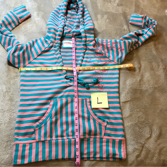 O’Neill pink blue stripe graffiti hoodie Size L - Picture 11 of 12